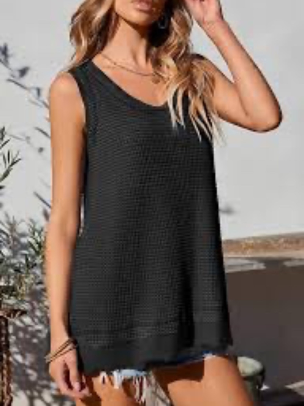 Brand New IWOLLENCE Womens Waffle Knit V Neck Tank Tops Summer Casual Sleeveless